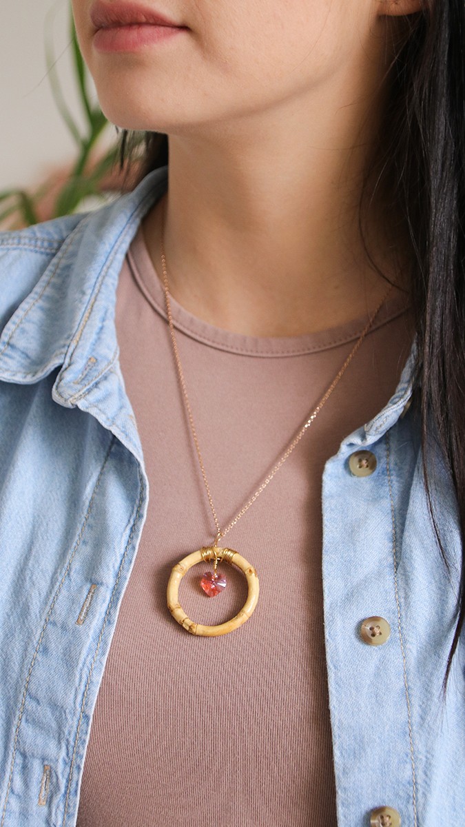 Schéma DIY Pendentif en bambou, coeur PureCrystal et wire wrapping