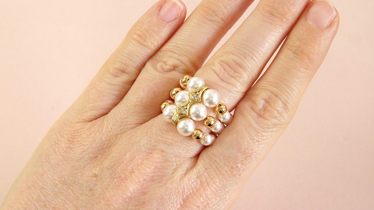 Bague élastique 3 rangs avec Perles Nacrées : Etape 5