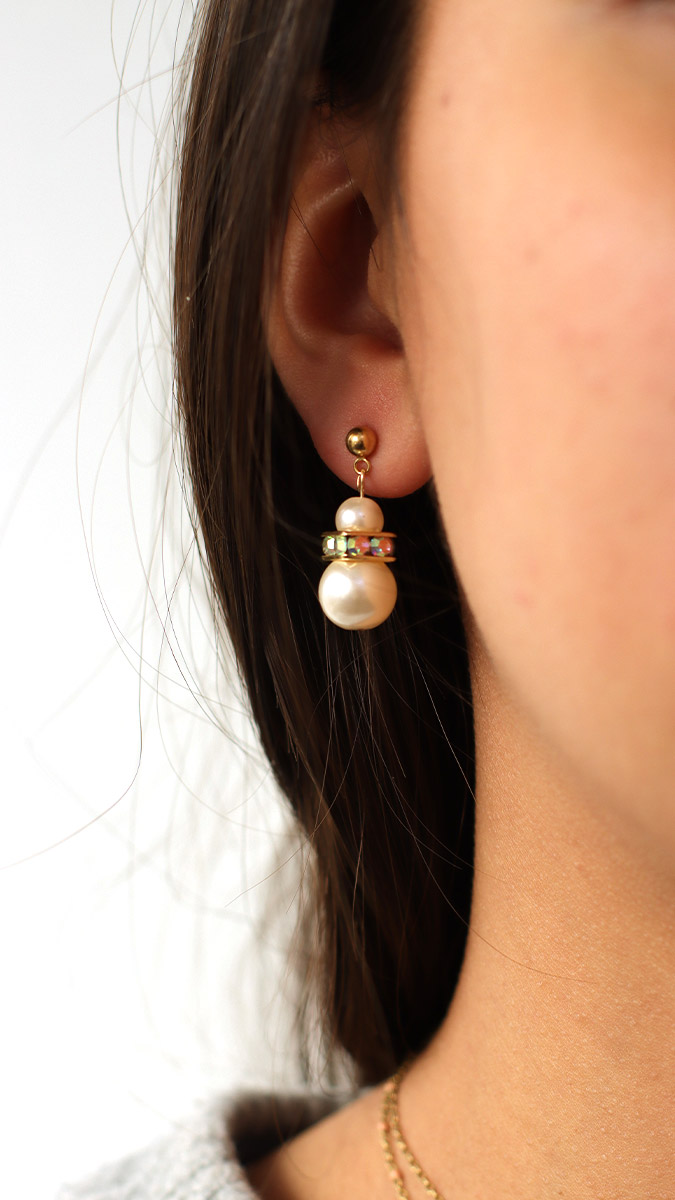 Schéma Boucles d'oreilles Perles Nacrées et Rondelles Strass carrée