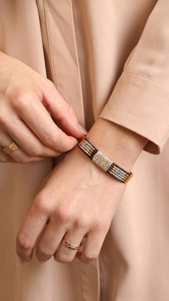 Schéma Bracelet chic perles Miyuki et fils brillants en acier inox doré