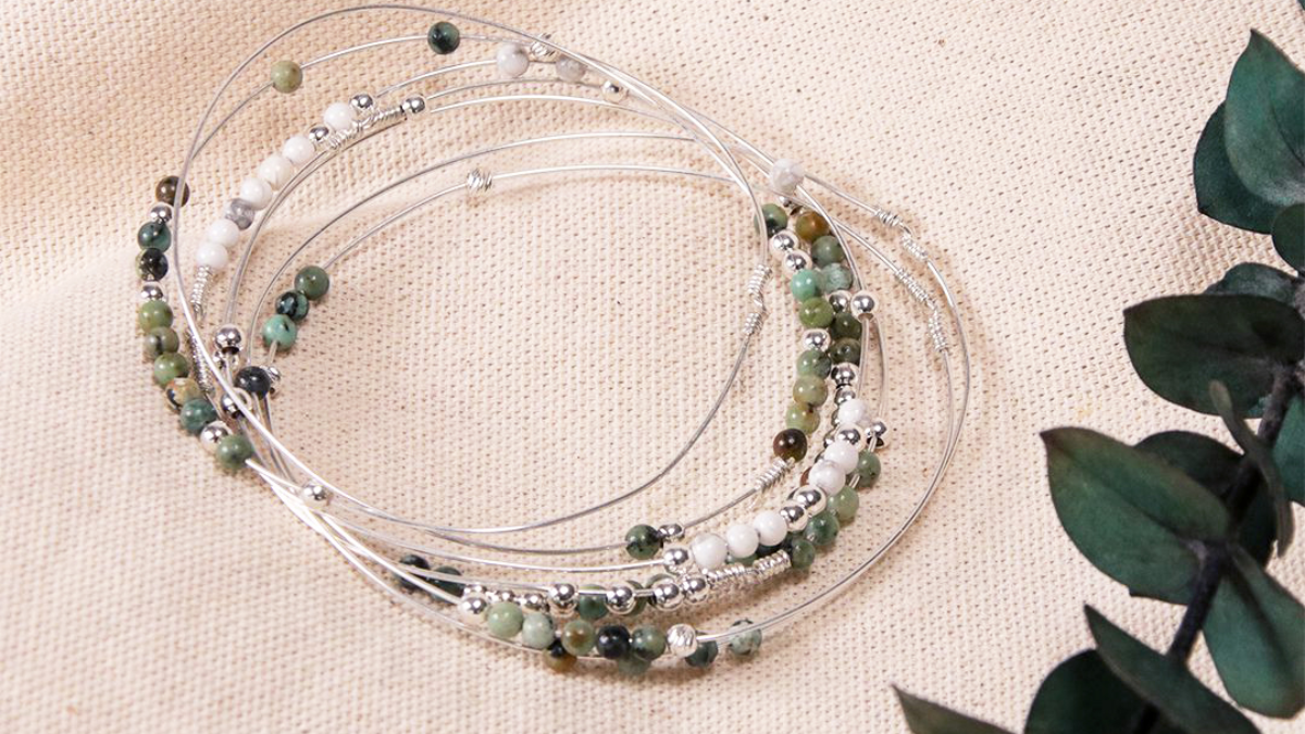 Schéma Bracelet semainier en argent 925 avec des pierres Howlite et Turquoise africaine