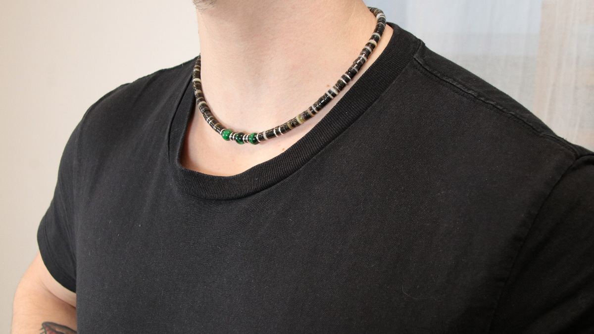 Collier surfeur pour homme heishis et oeil de tigre