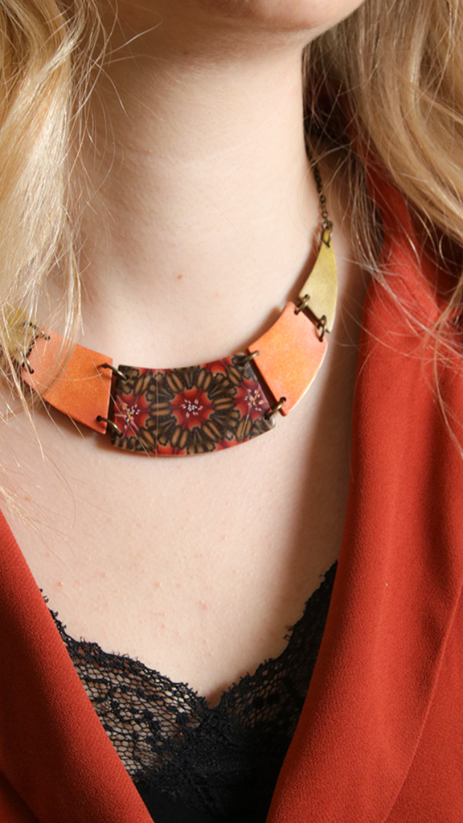 Schéma Collier plastron géométrique et cane kaléidoscope en pate polymère