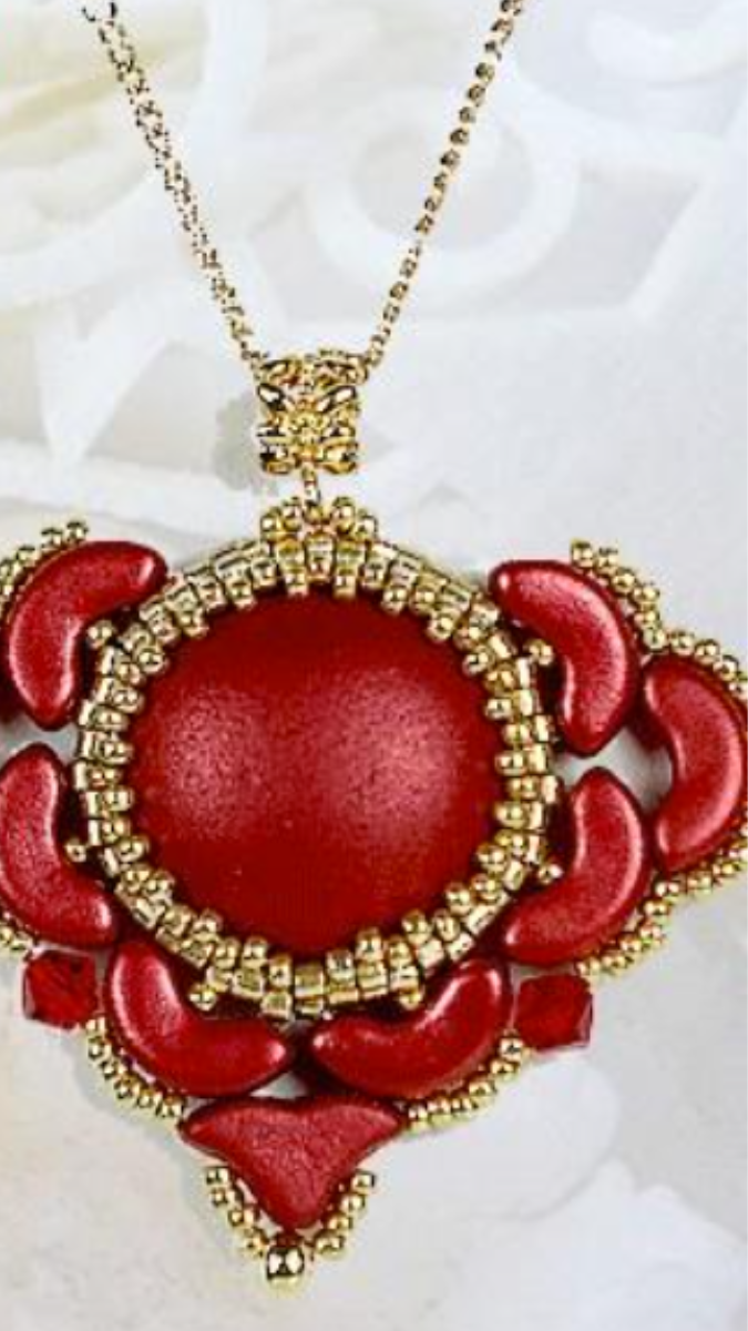 Schéma Pendentif Je t'aime en perles en verre Arcos, Helios et cabochons par Puca