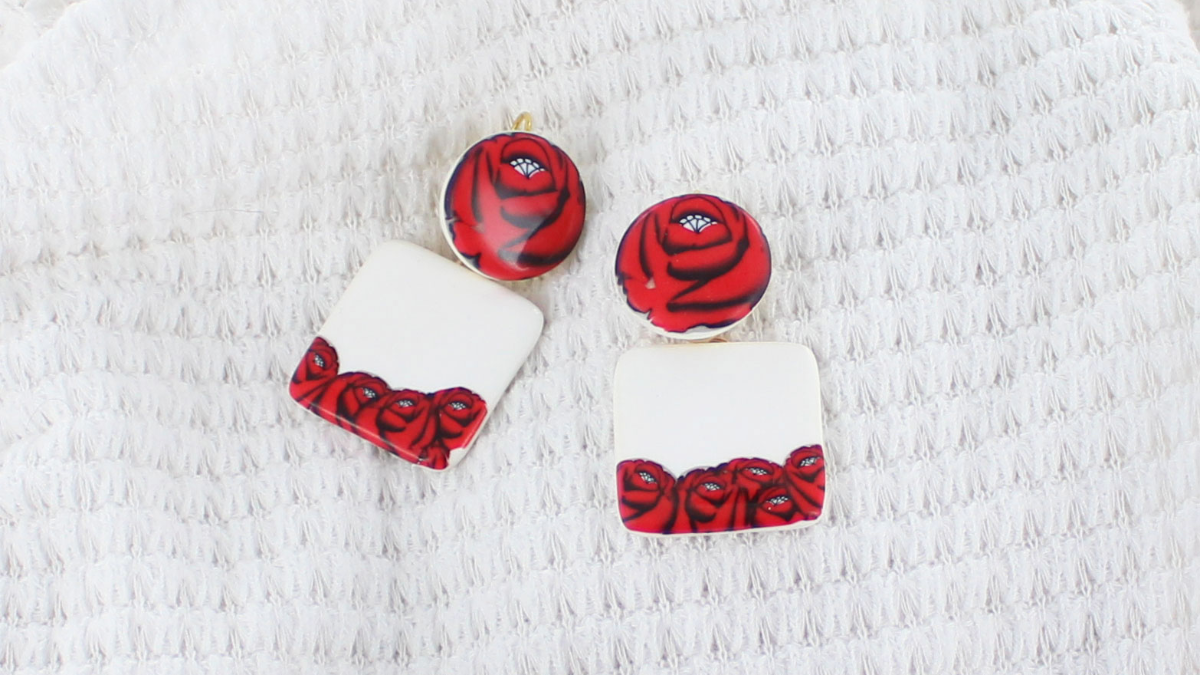 Boucles d'oreilles polymère cane rose