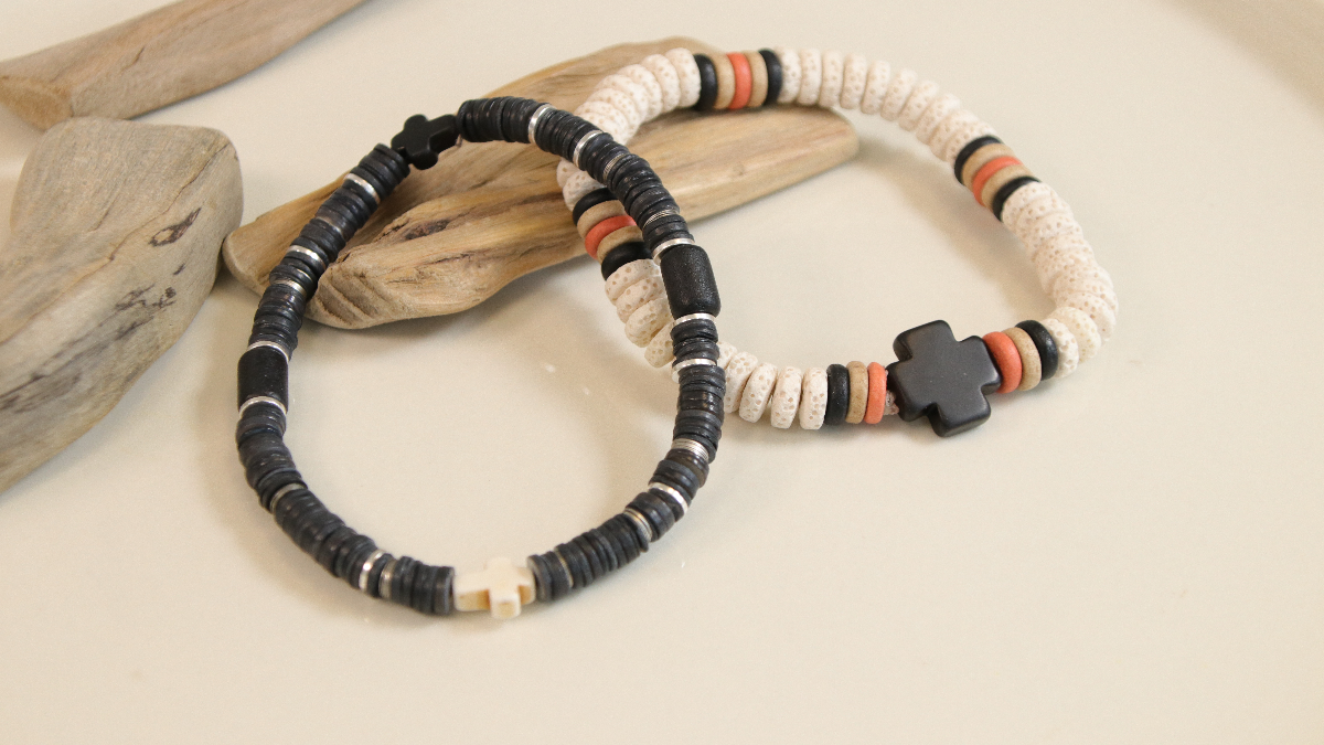 DIY Bracelets homme en perles heishi pierre de lave et perles imitation howlite