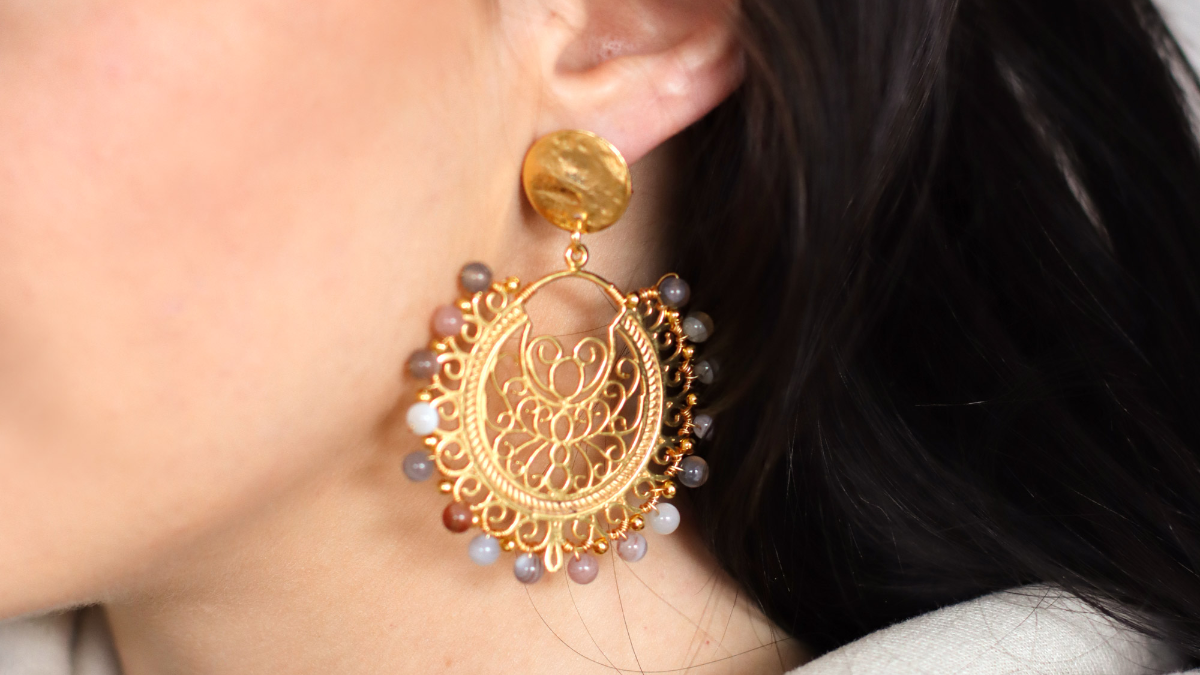 Schéma Tuto Boucles d'oreilles Gipsy dorées avec Agates du Botswana