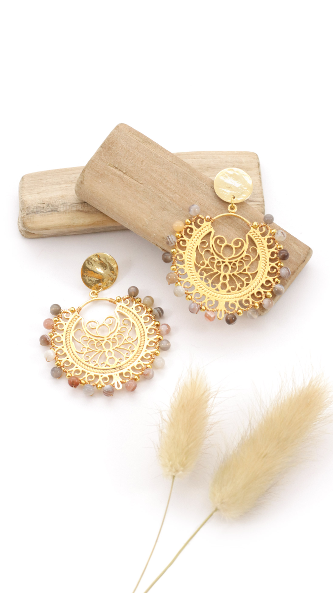 Schéma Tuto Boucles d'oreilles Gipsy dorées avec Agates du Botswana