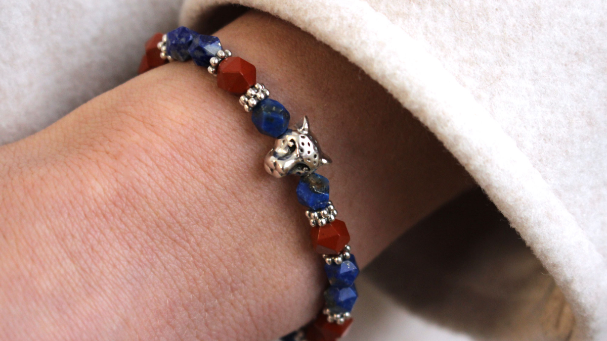 Bracelet mixte en jaspe rouge, lapis lazuli et perles léopard