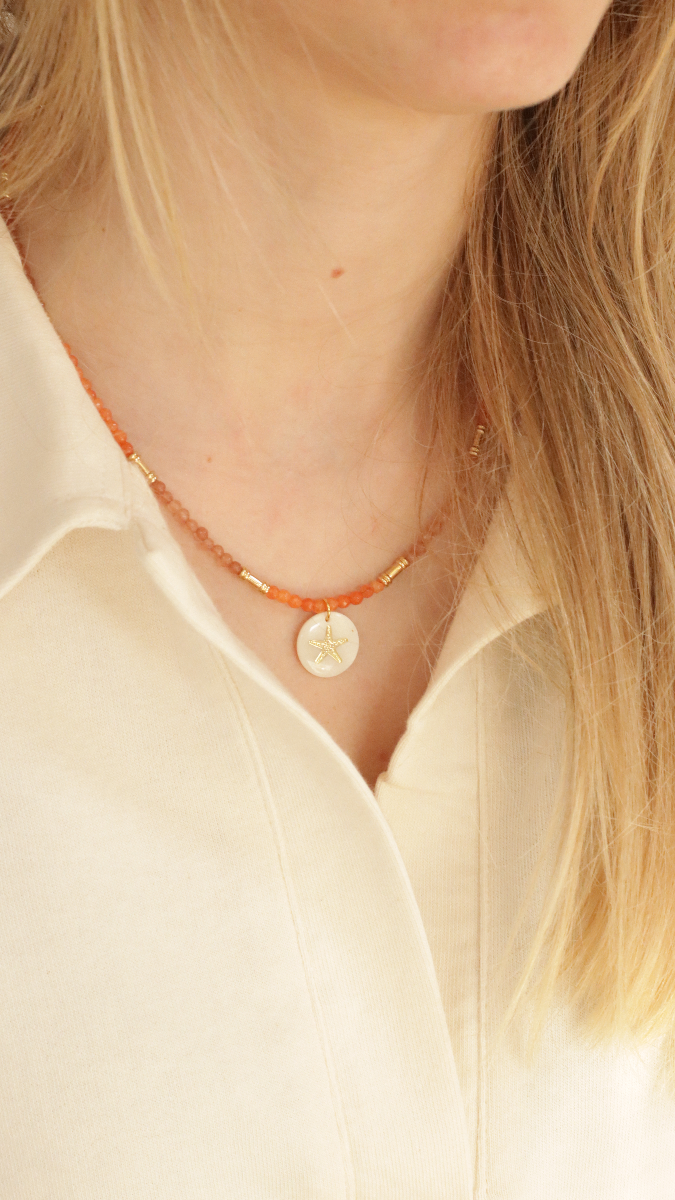 Schéma DIY Collier en Agate teintée et pendentif en nacre