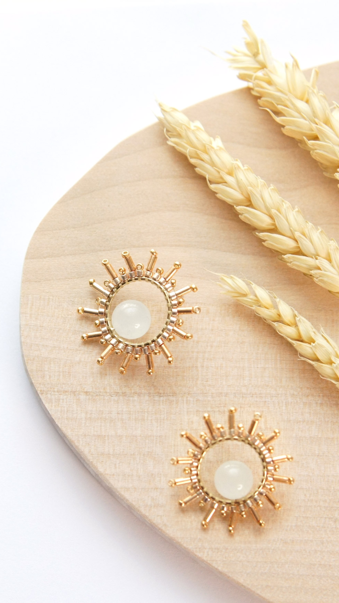 Schéma Boucles d'oreilles Tissage Brick stitch Miyuki Soleil et pierre de lune