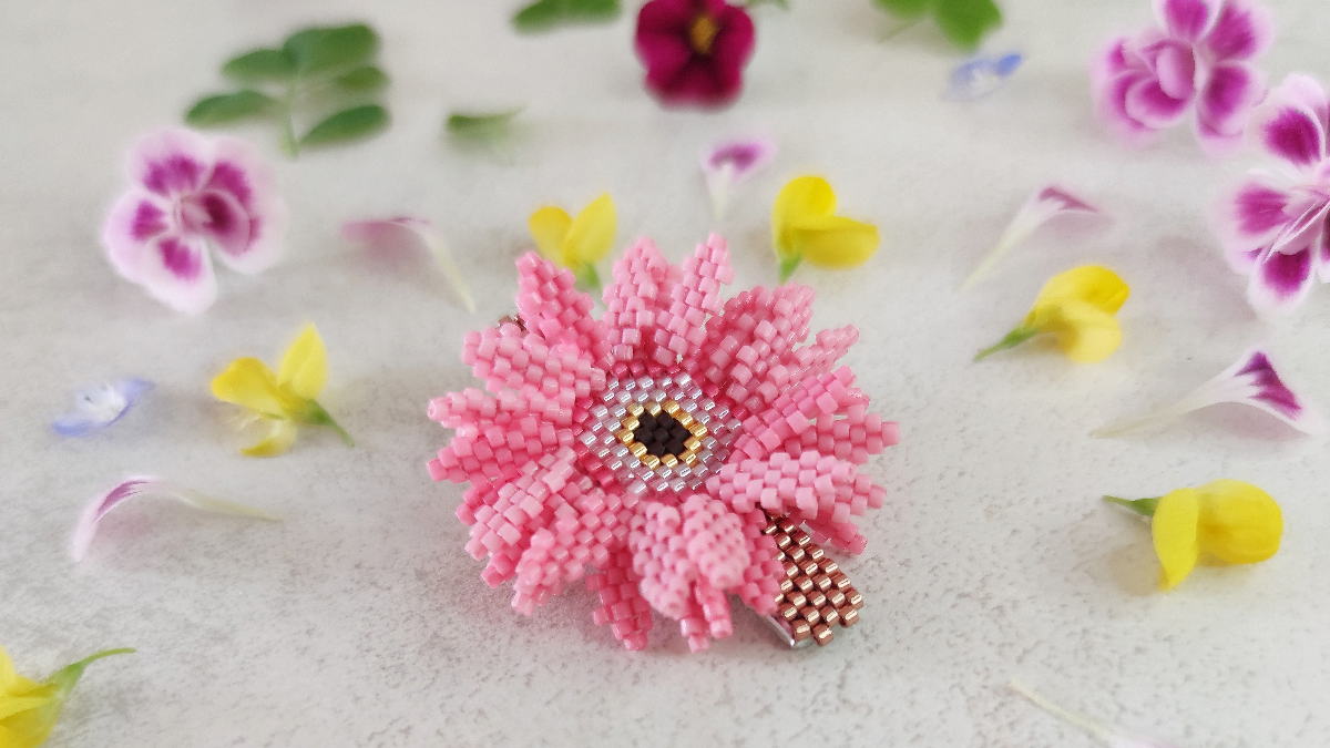 Schéma Barrettes fleurs en relief en tissage de perles Miyuki Délicas 11/0