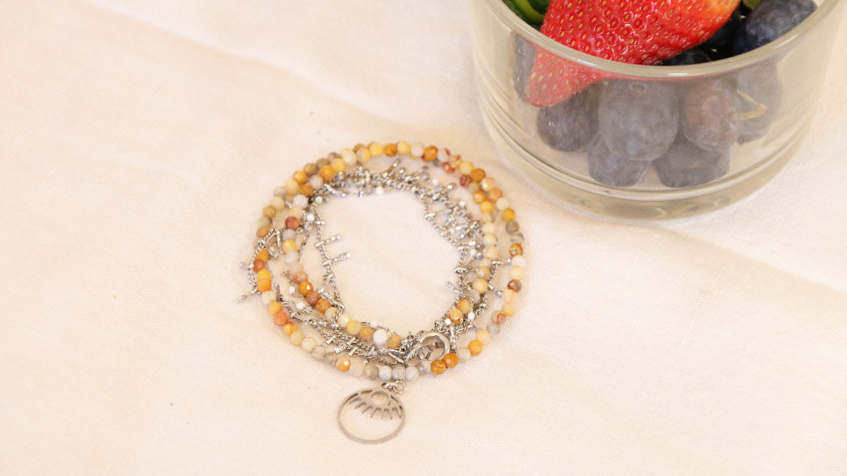 Bracelet multirang en acier inoxydable avec des perles en Agate crazy