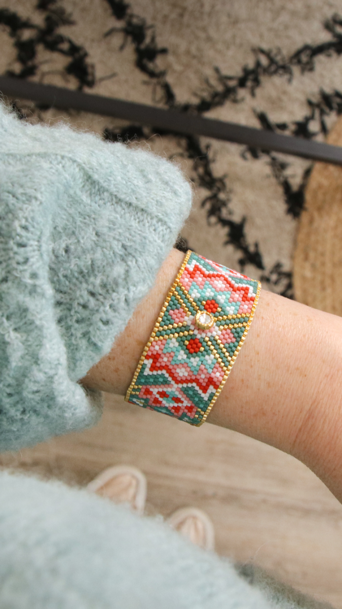 Schéma Bracelet Miyuki turquoise et rose 21 rangs en Peyote Impair