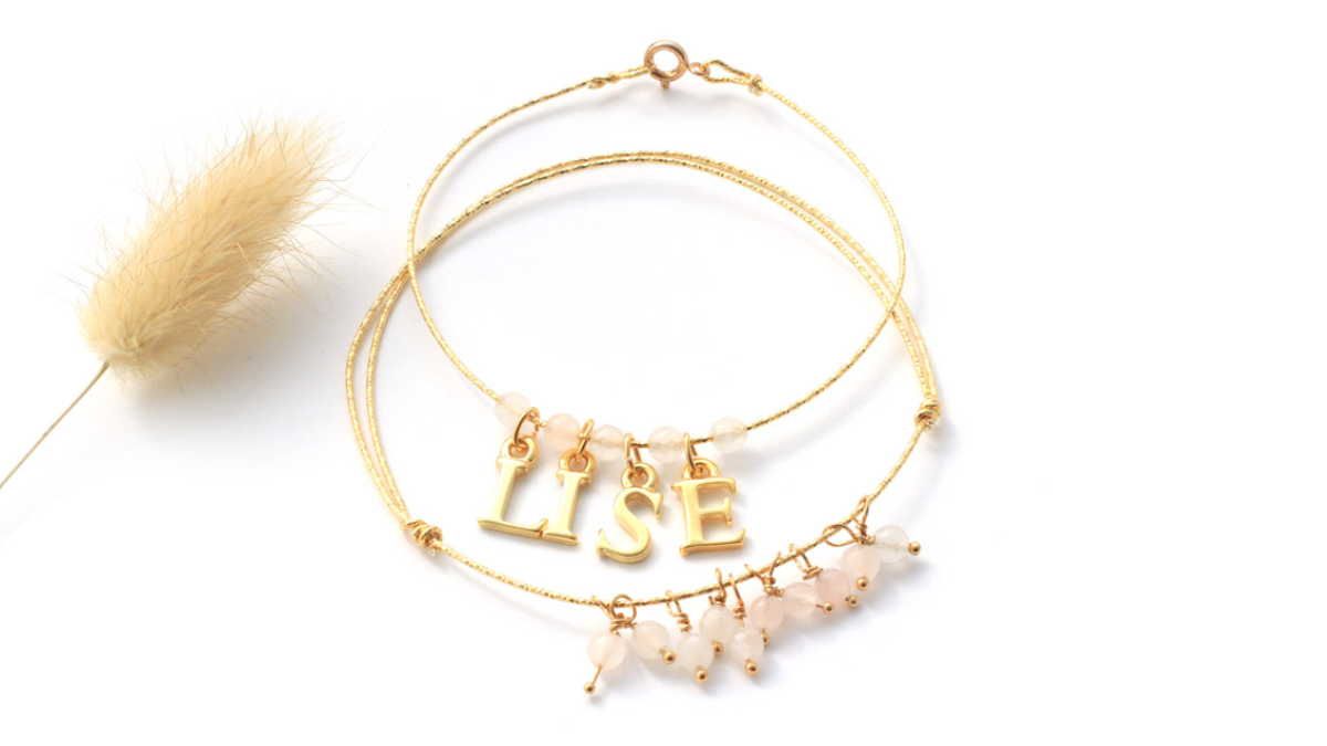 Schéma Bracelet Jonc semainier diamanté doré à l'or fin breloques alphabet