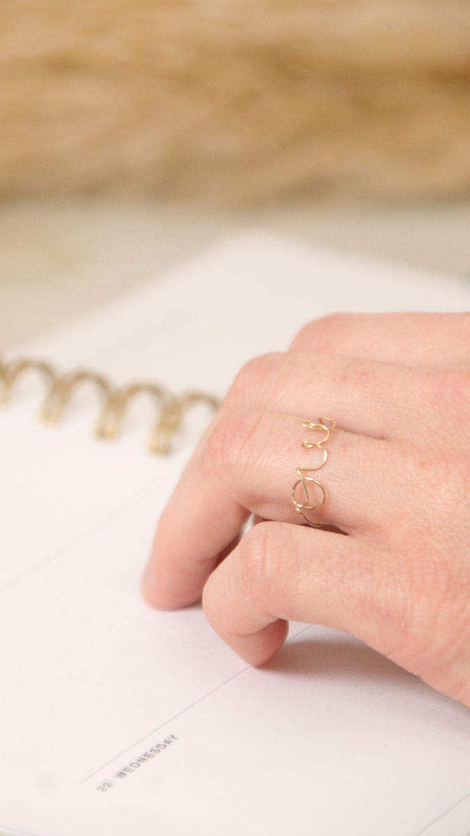 Schéma Bague mot Oui en fil formé