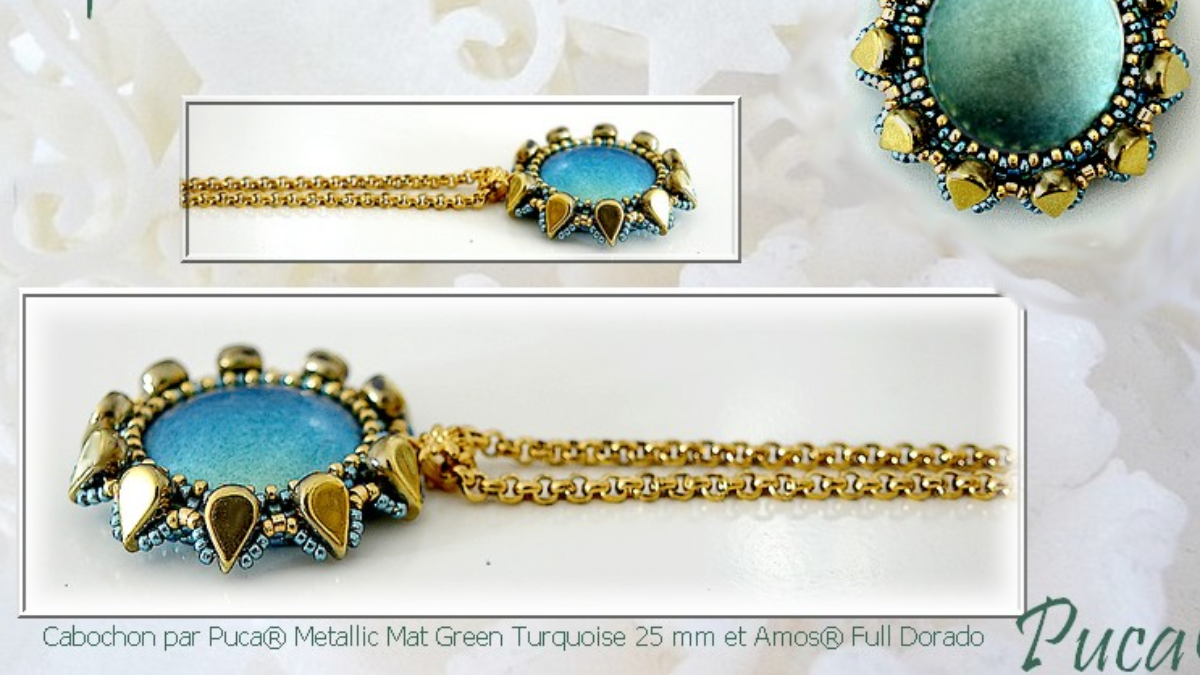 Pendentif Betty en perles en verre Amos et cabochon par Puca