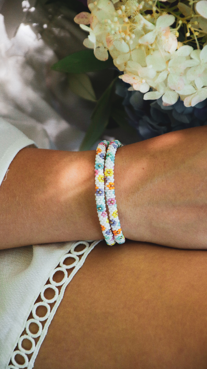 Schéma Bracelet jonc fleurs marguerites en tissage peyote pair de rocailles Miyuki