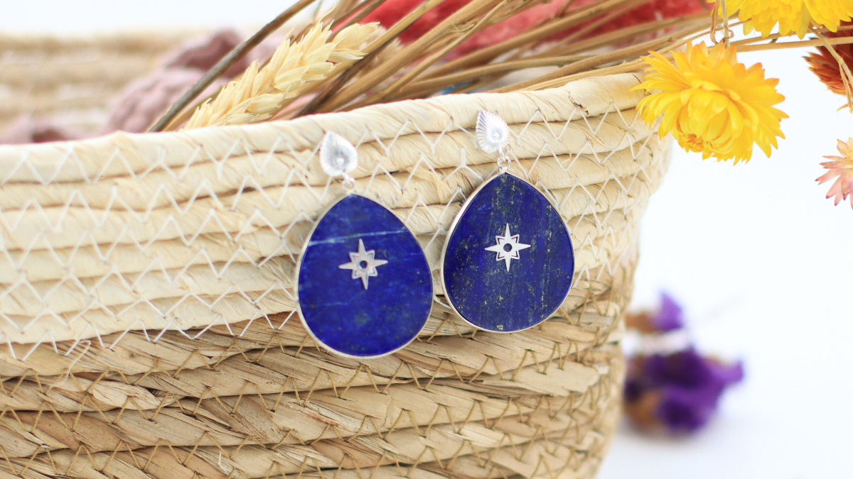 Grandes boucles d'oreilles argentées en Lapis Lazuli