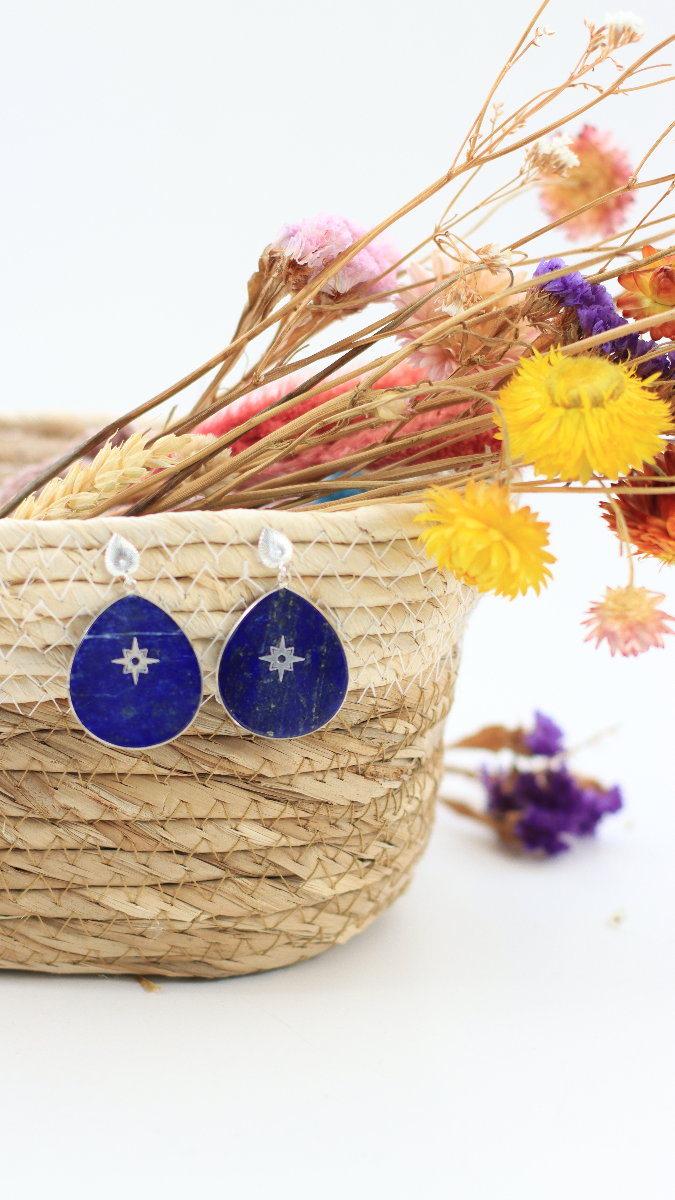 Schéma Grandes boucles d'oreilles argentées en Lapis Lazuli Schéma Grandes boucles d'oreilles argentées en Lapis Lazuli