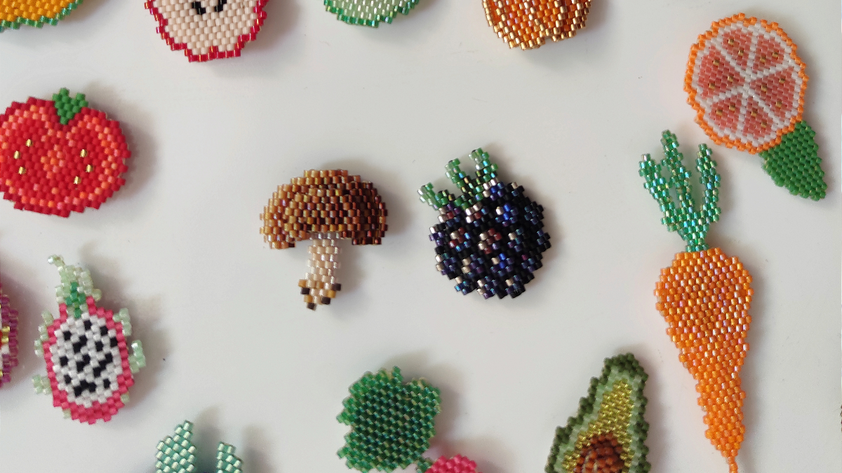 DIY aimant mûre et champignon en relief en tissage de perles Miyuki 11/0