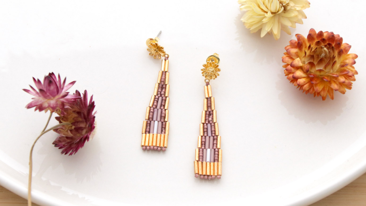 Boucles d'oreilles en perles Bugles Miyuki Brick Stitch