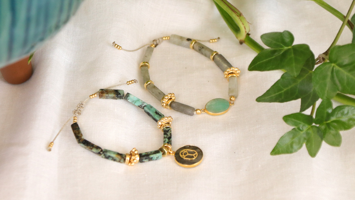 Schéma Tutoriel bracelets réglables avec perles en labradorite et turquoise africaine