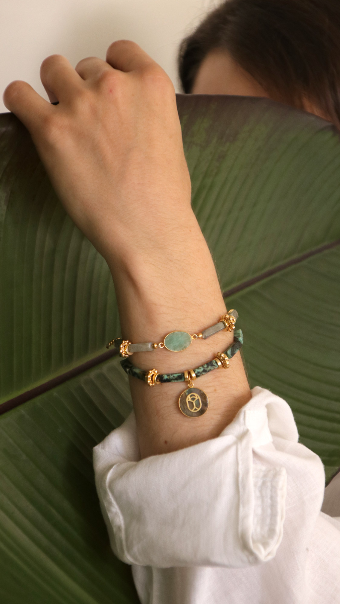 Schéma Tutoriel bracelets réglables avec perles en labradorite et turquoise africaine