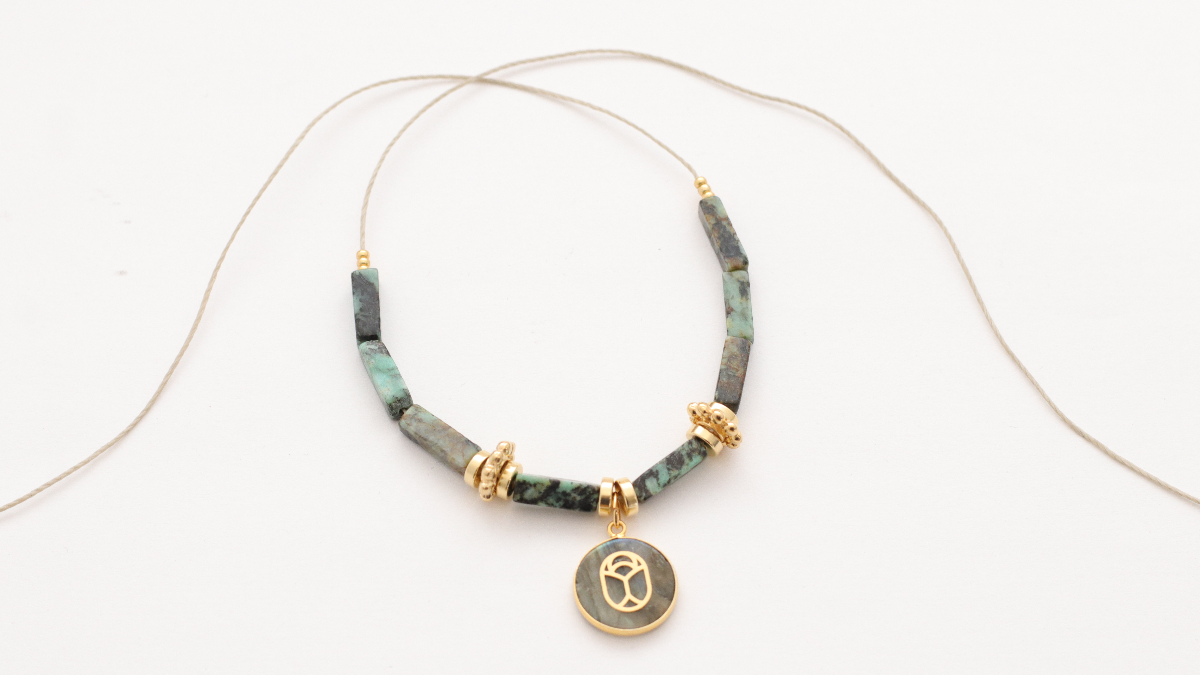 Tutoriel bracelets réglables avec perles en labradorite et turquoise africaine : Etape 1