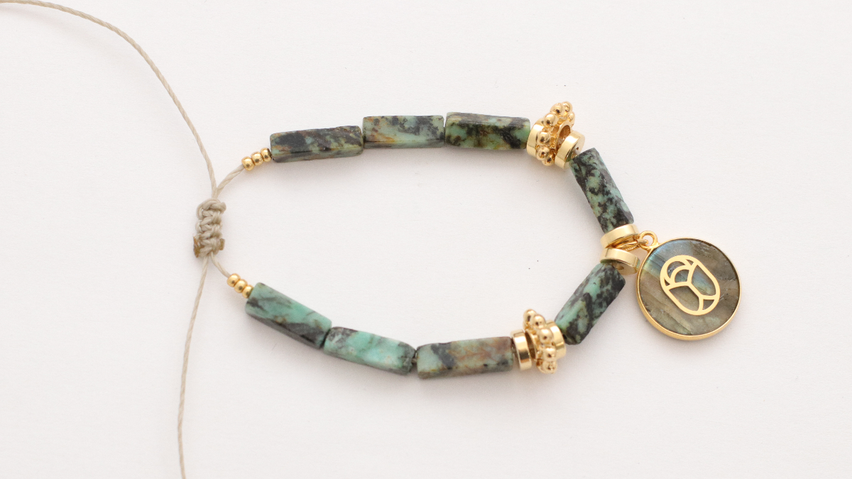 Tutoriel bracelets réglables avec perles en labradorite et turquoise africaine : Etape 5
