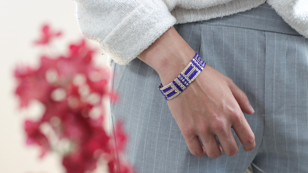 Schéma DIY Bracelet en tissage herringbone et brickstitch de perles bugles et Delica Miyuki 11/0