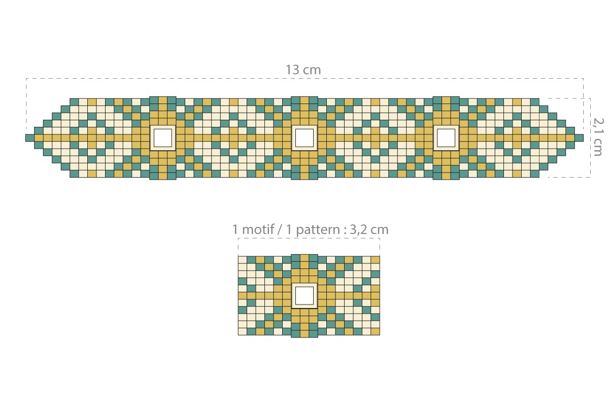 Schéma Grille de tissage Bracelet Miyuki Delicas 10 sur métier à tisser avec incrustation de strass