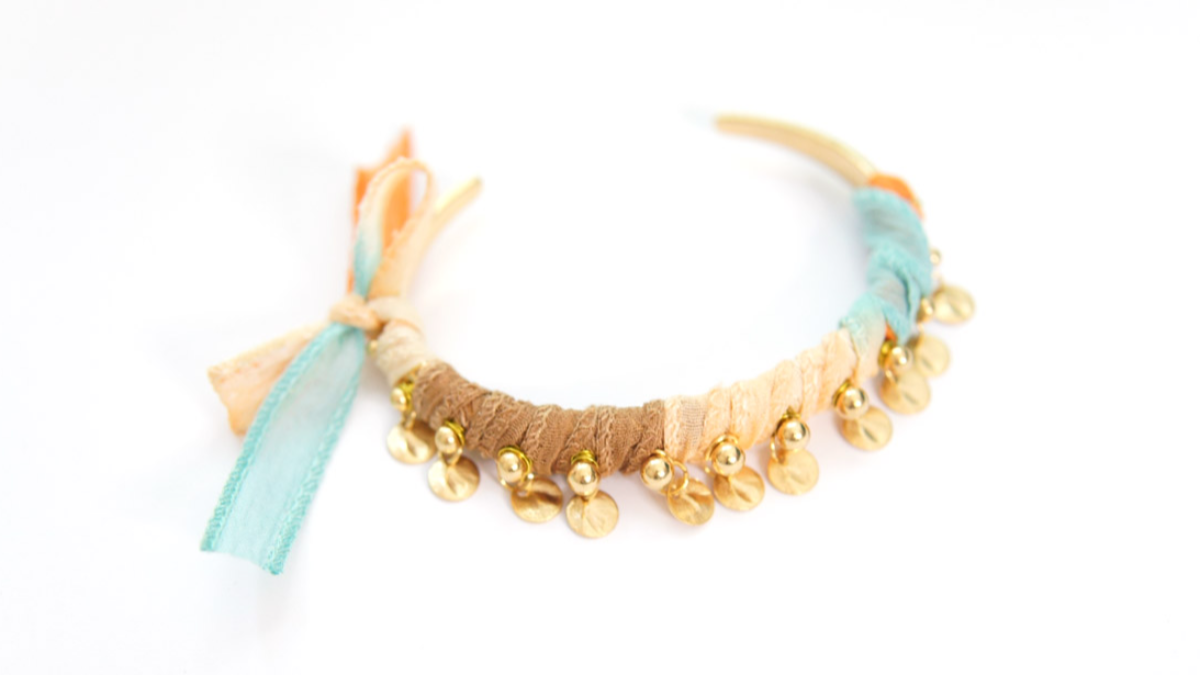 DIY Bracelet Jonc doré style Boho avec ruban de soie tie and dye : Etape 5