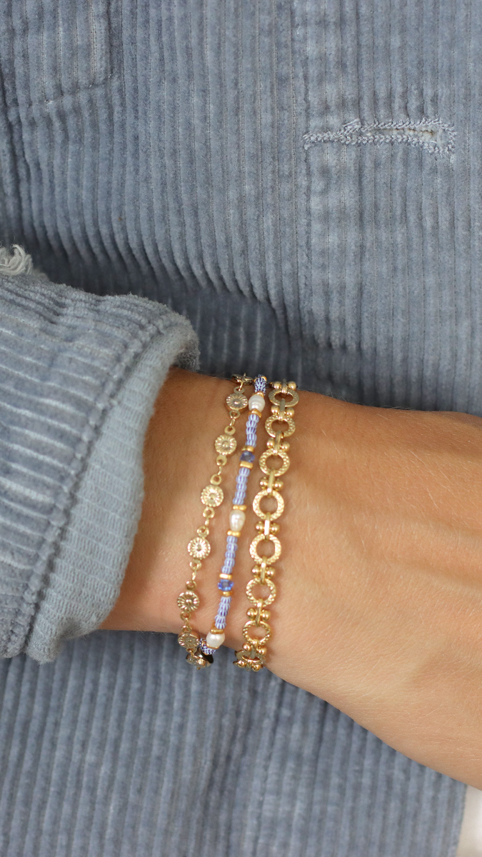 Schéma Tuto Collier Multirangs avec perles de rocailles rayées bleues et chaînes fantaisie