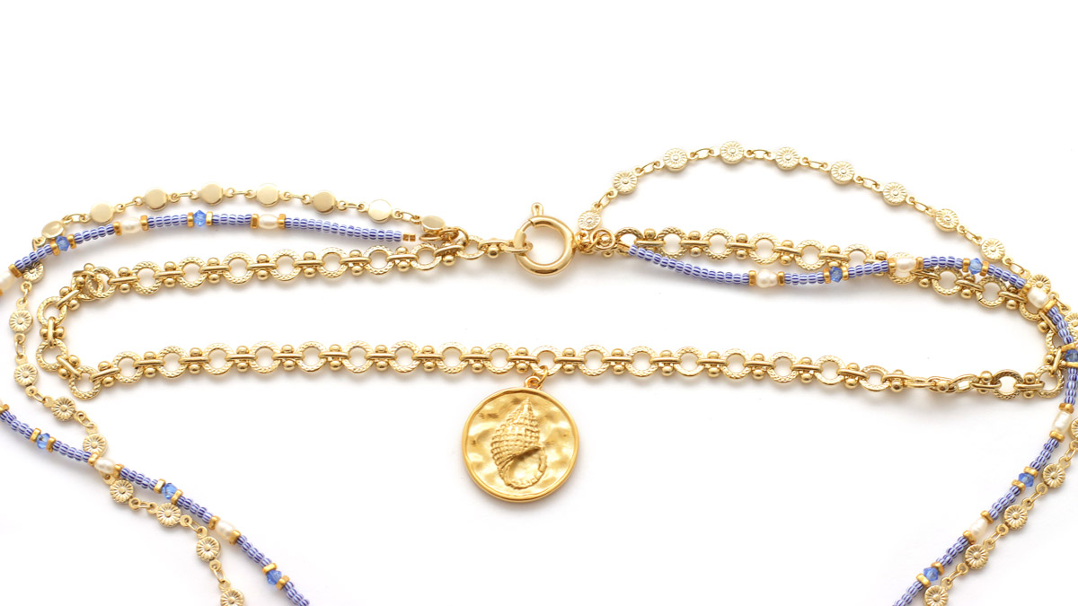 Tuto Collier Multirangs avec perles de rocailles rayées bleues et chaînes fantaisie : Etape 7