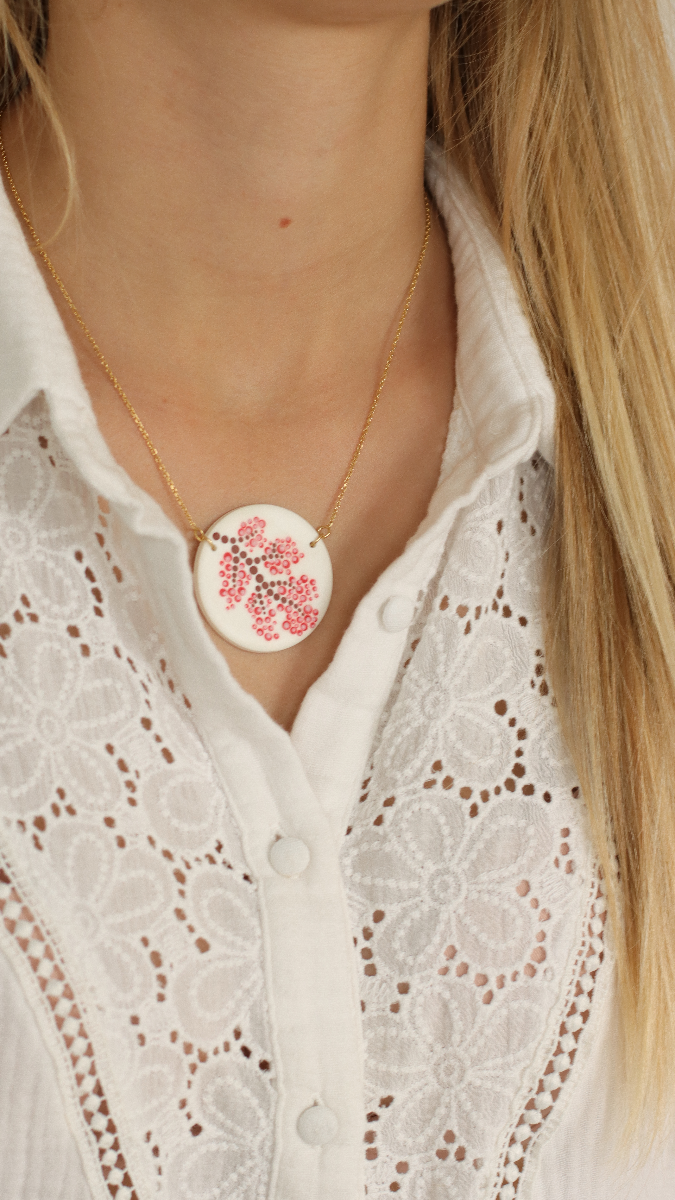 Schéma DIY Pendentif pâte polymère et motif fleurs technique dotting tool