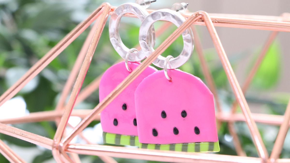 Schéma Boucles d'oreilles fruits motif pastèque en pâte polymère