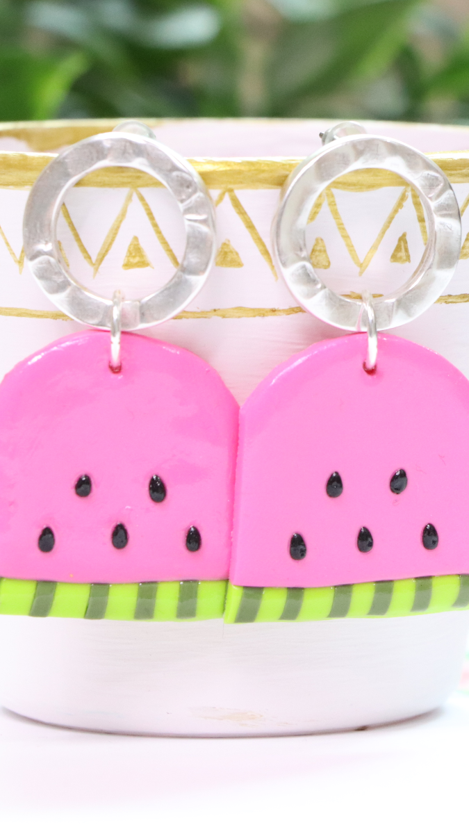 Schéma Boucles d'oreilles fruits motif pastèque en pâte polymère