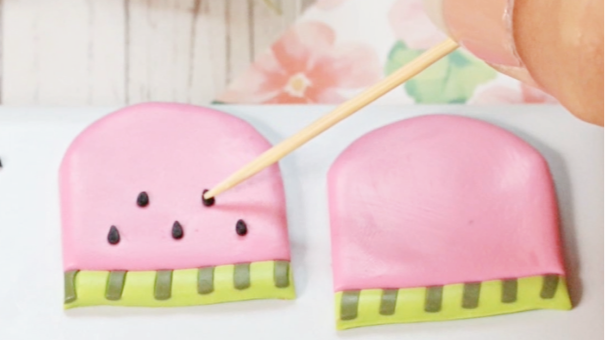 Boucles d'oreilles fruits motif pastèque en pâte polymère : Etape 14
