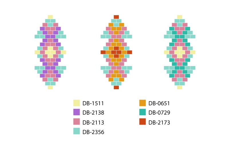 Schéma Grille de tissage Boucles d'oreilles Miyuki pastel en Brick Stitch