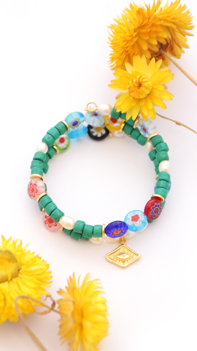 Schéma Bracelet Jonc Multirang perles Millefiori et heishi céramique