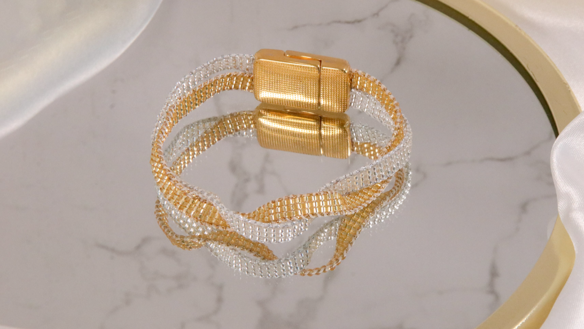 Bracelet Miyuki torsadé argenté et doré
