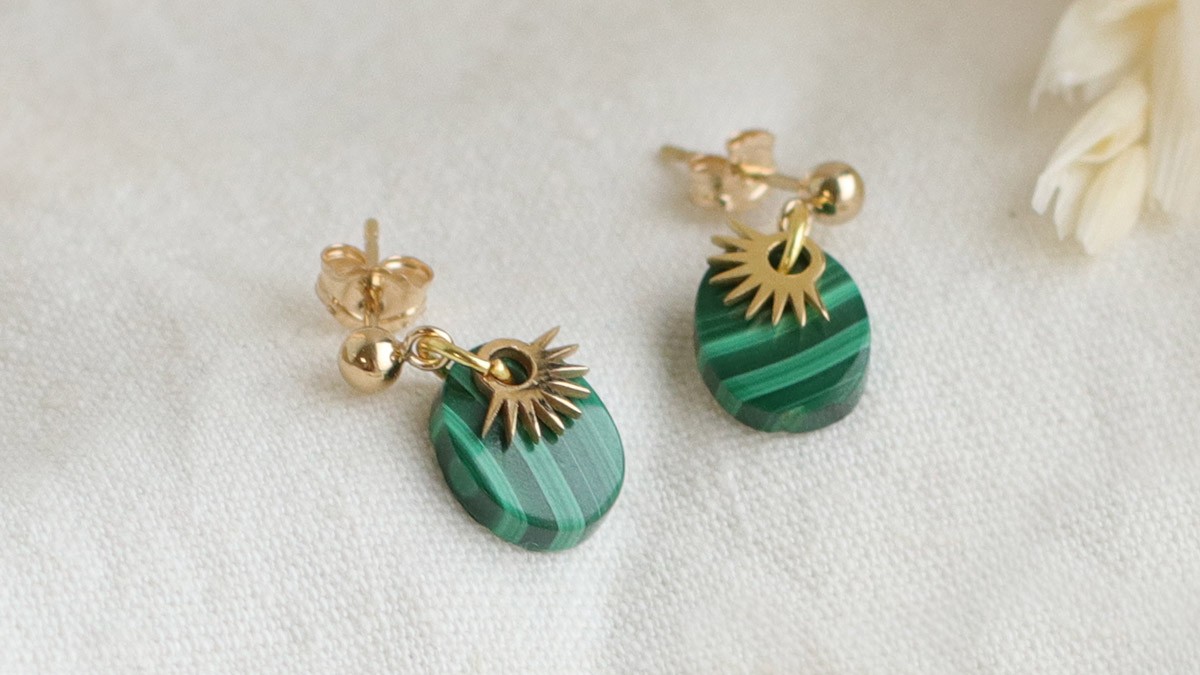 DIY Boucles d'oreilles en pierre naturelle Malachite avec breloque soleil