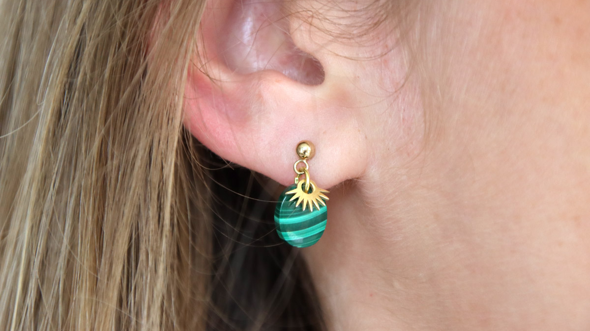 Schéma DIY Boucles d'oreilles en pierre naturelle Malachite avec breloque soleil