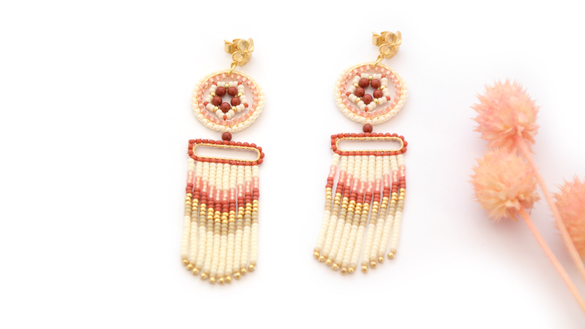 Schéma Boucles d'oreilles à franges en perles de rocailles et Jaspe rouge