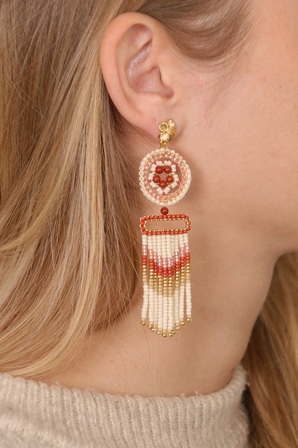 Schéma Boucles d'oreilles à franges en perles de rocailles et Jaspe rouge