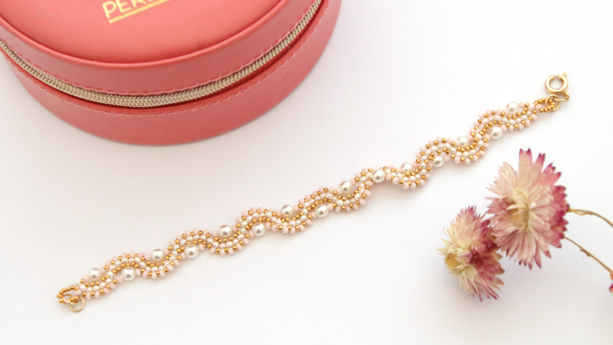 Schéma Bracelet Vagues en perles de rocailles Miyuki et perles nacrées