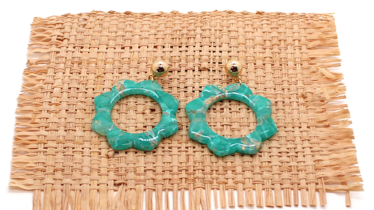 Schéma Boucles d'oreilles forme mandala et effet pierre en pâte polymère