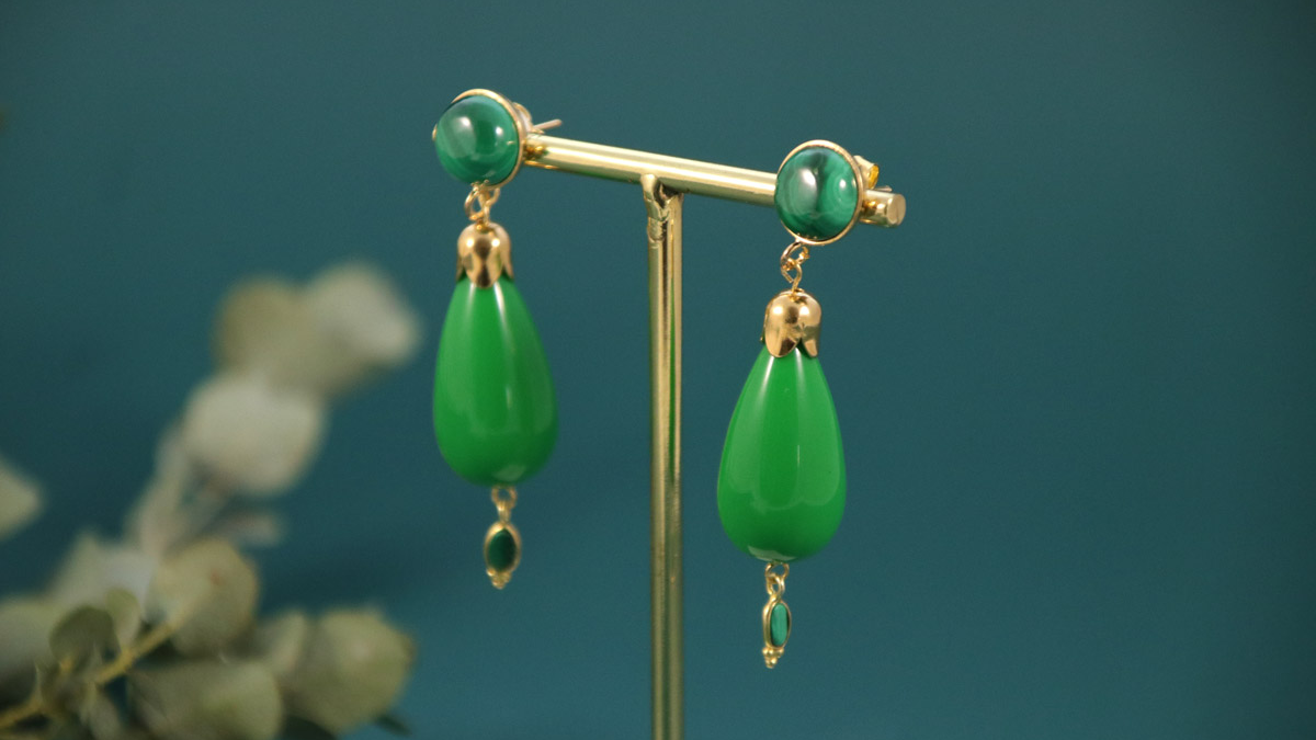Boucles d'oreilles vertes perles vintage et malachite