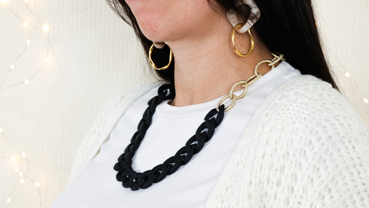 Schéma Tuto DIY collier gros maillons, chaine maille et fermoir bouée